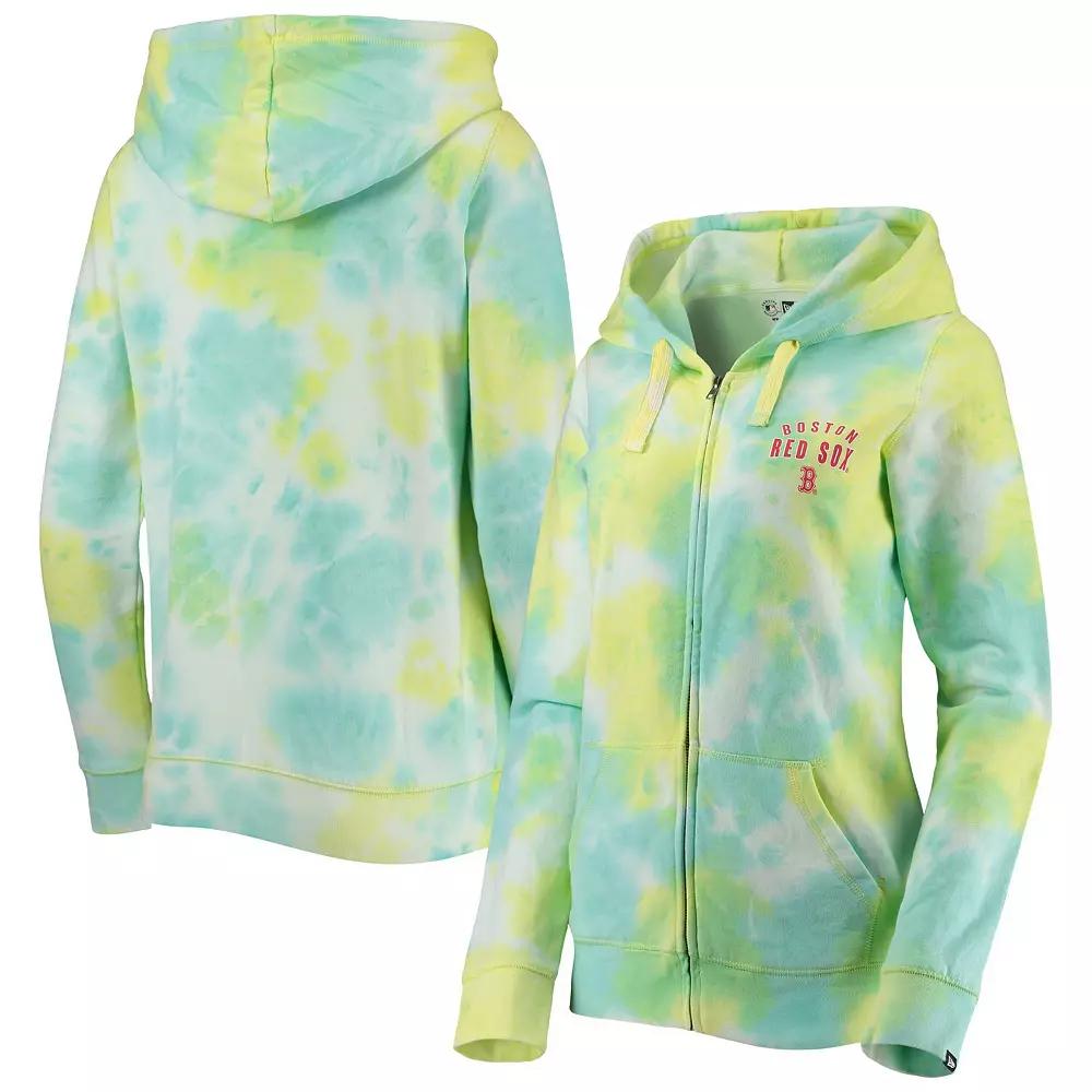 Women's New Era White Boston Red Sox Tie-Dye Full-Zip Hoodie, Size: Large Product Image