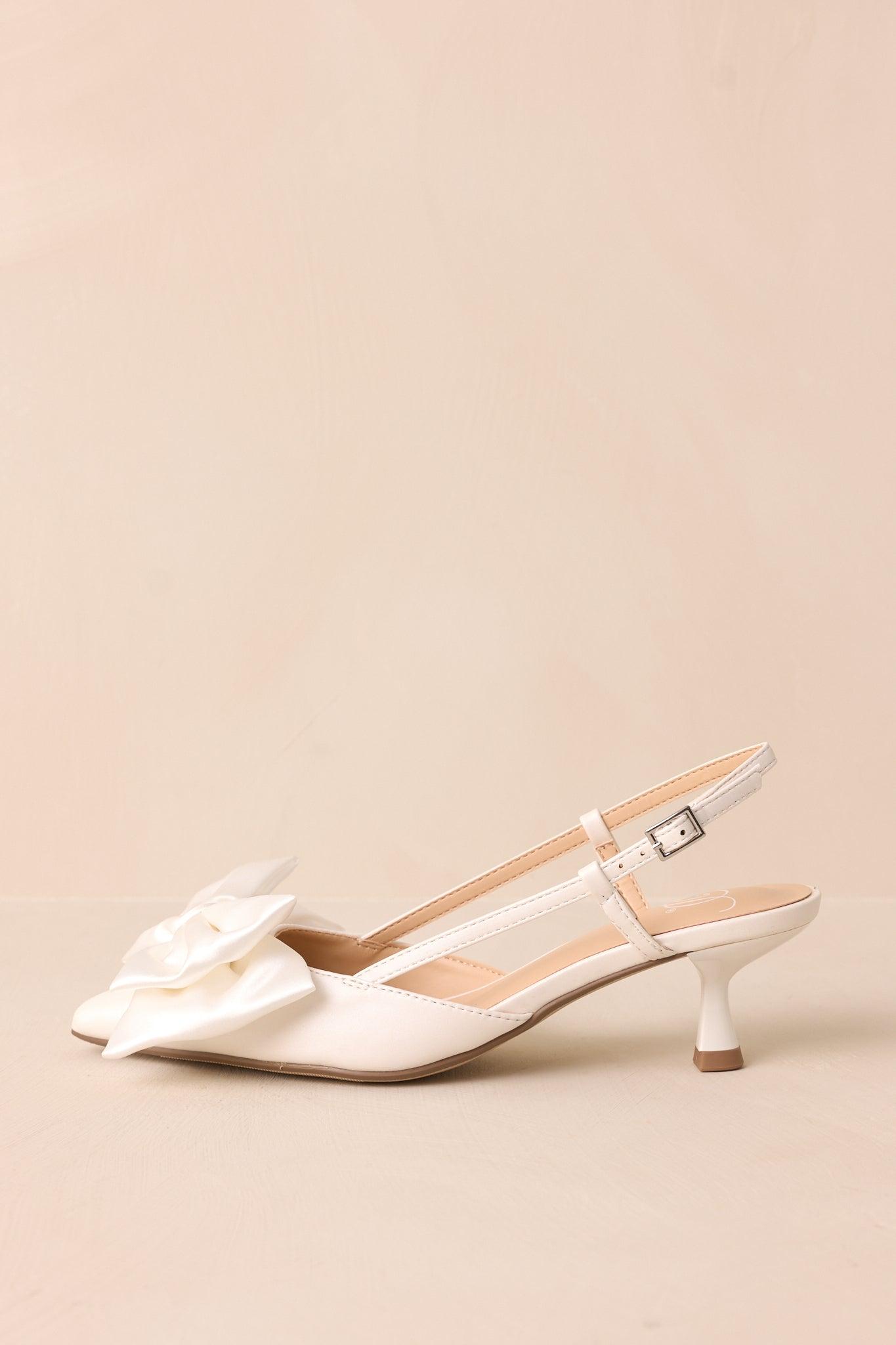 It Was Always You White Satin Bow Slingback Kitten Heels Product Image