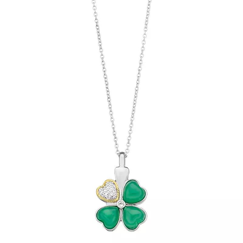 Rosabella Sterling Silver Green Onyx & Lab-Created White Sapphire Clover Pendant Necklace, Women's,  Product Image