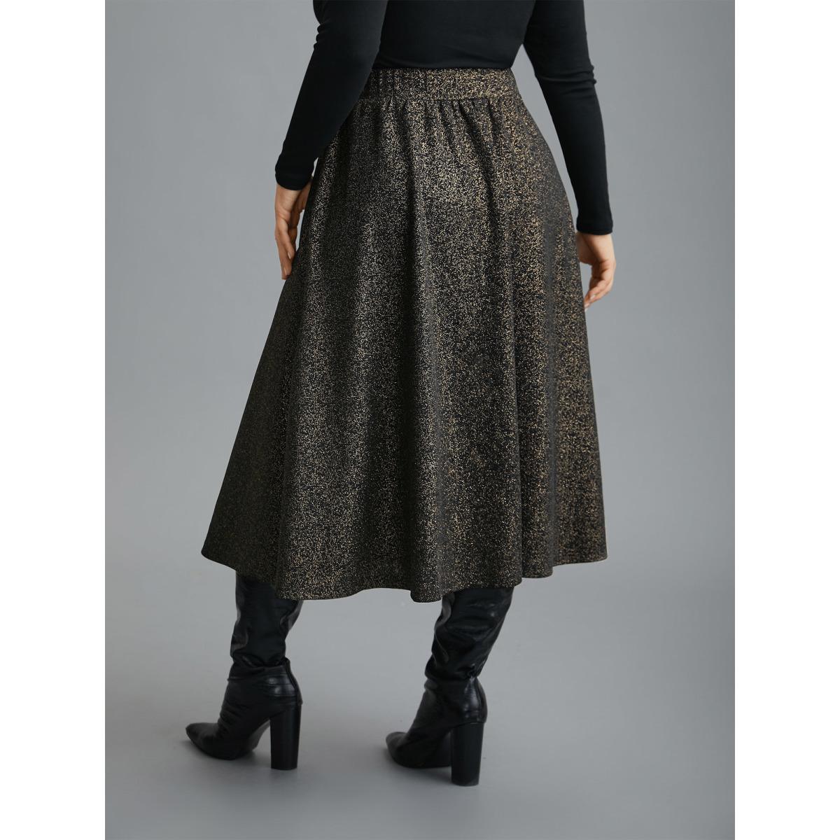 Plus Size Glitter Elastic Waist Pocket Midi Skirt Women Champagne Elegant Low stretch Slanted pocket Everyday Skirts BloomChic 14-16/1X Product Image