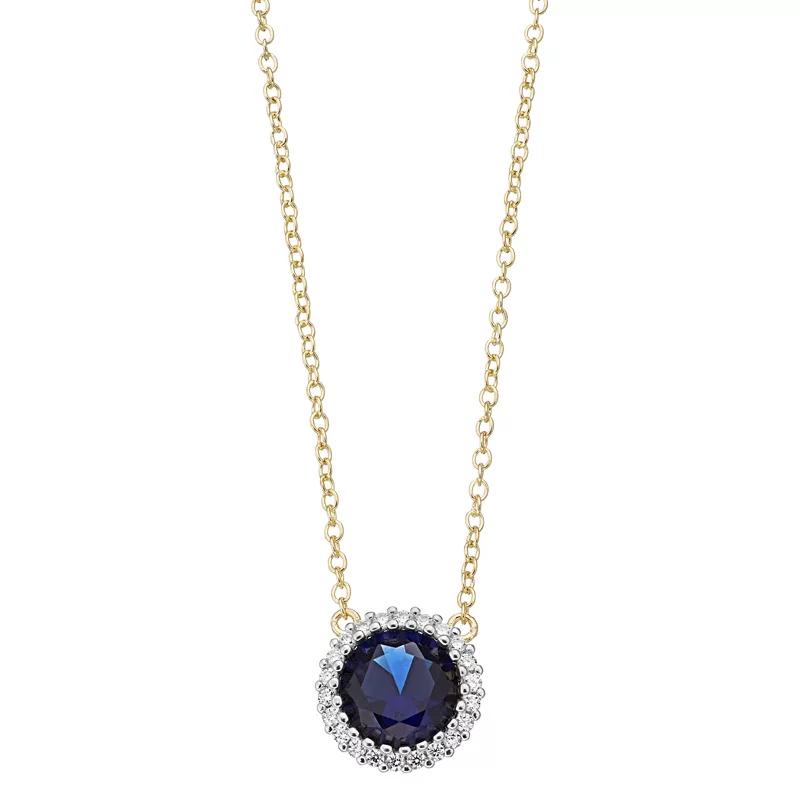 Sterling Silver Two-Tone Cubic Zirconia Necklace with Gold Link Chain, Womens Blue Product Image