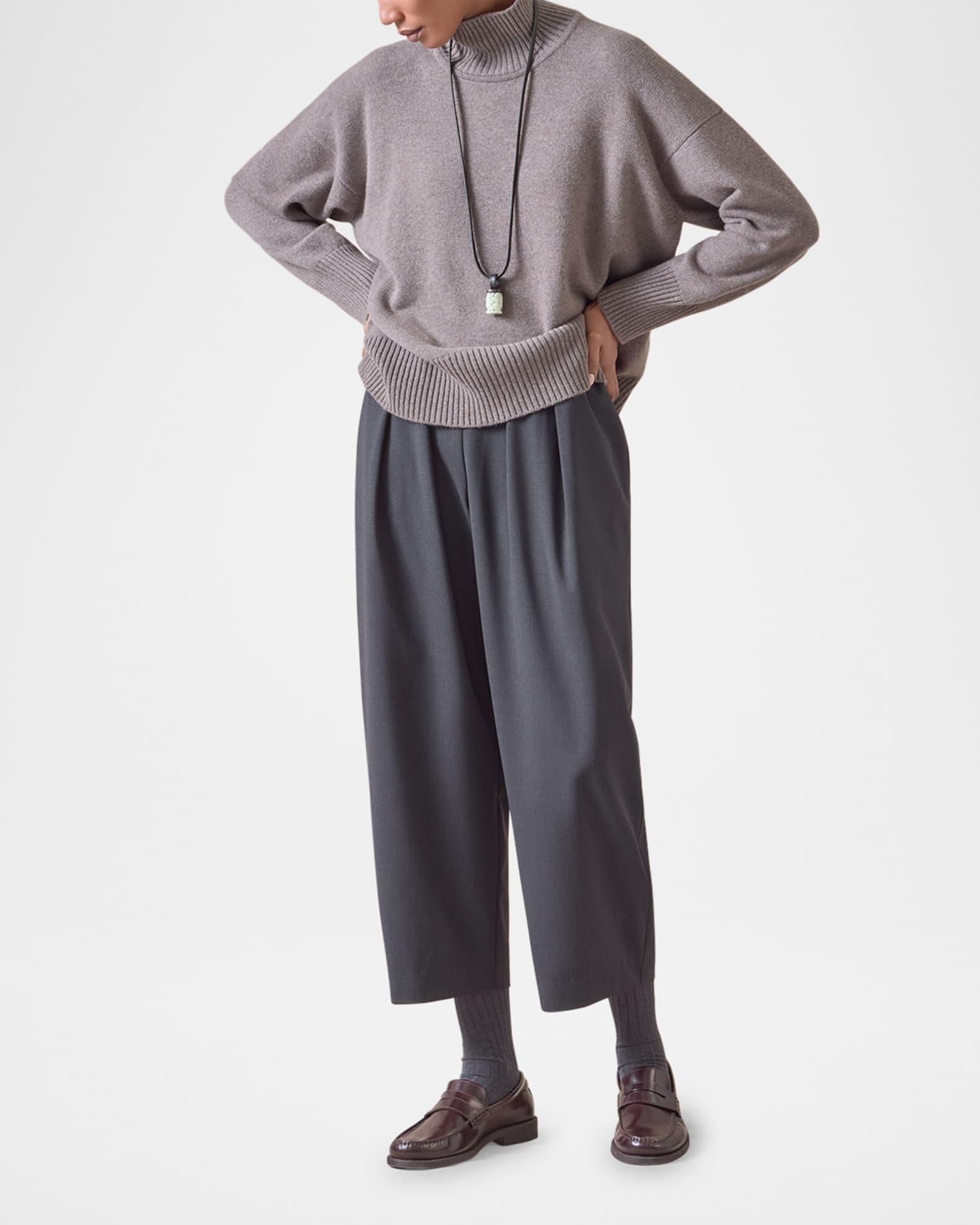 Pleated Stretch Wool Straight-Leg Crop Trousers Product Image