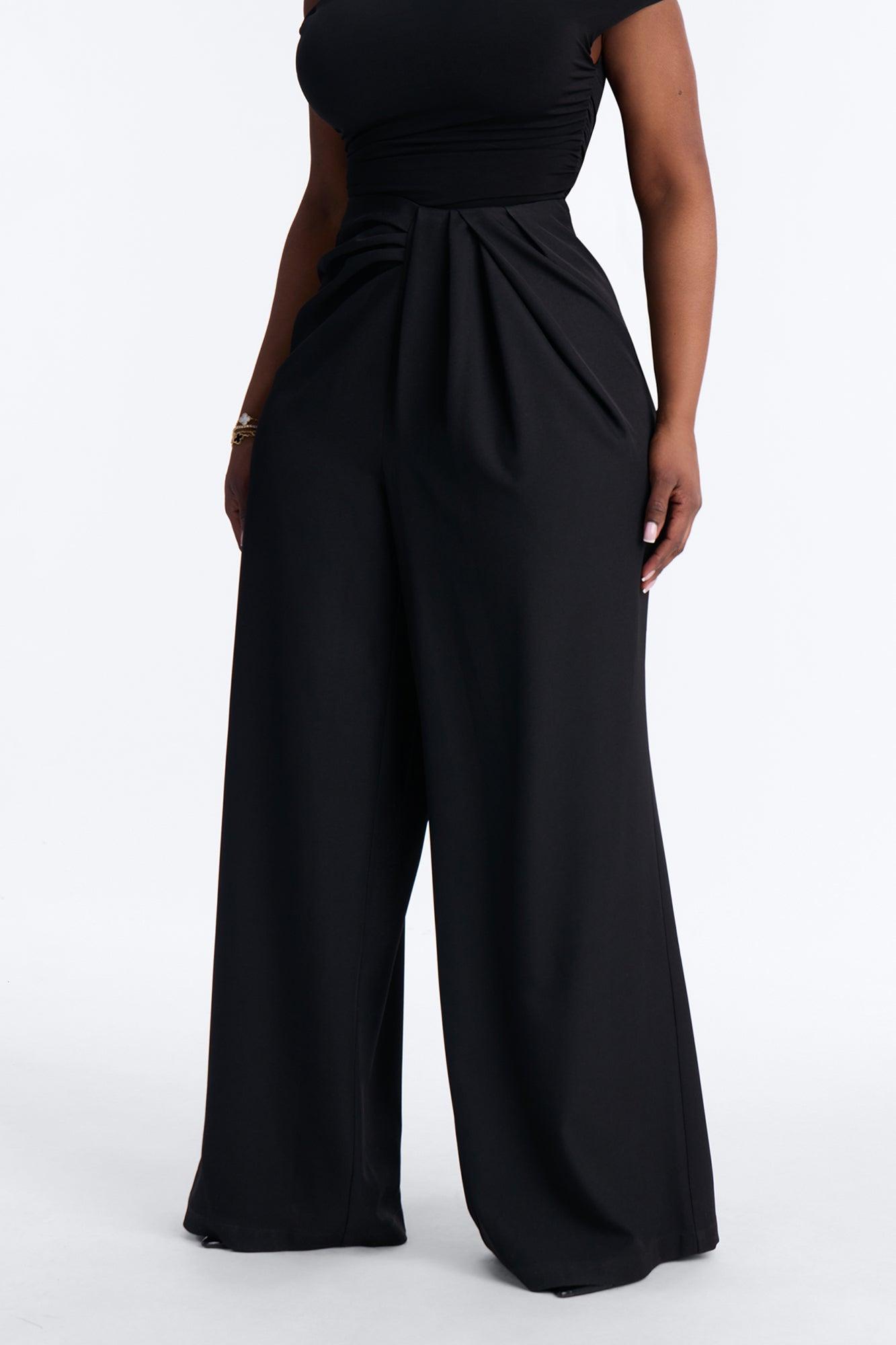 Lilith High Rise Pleated Wide Leg Pant 33″ - Black Female Product Image