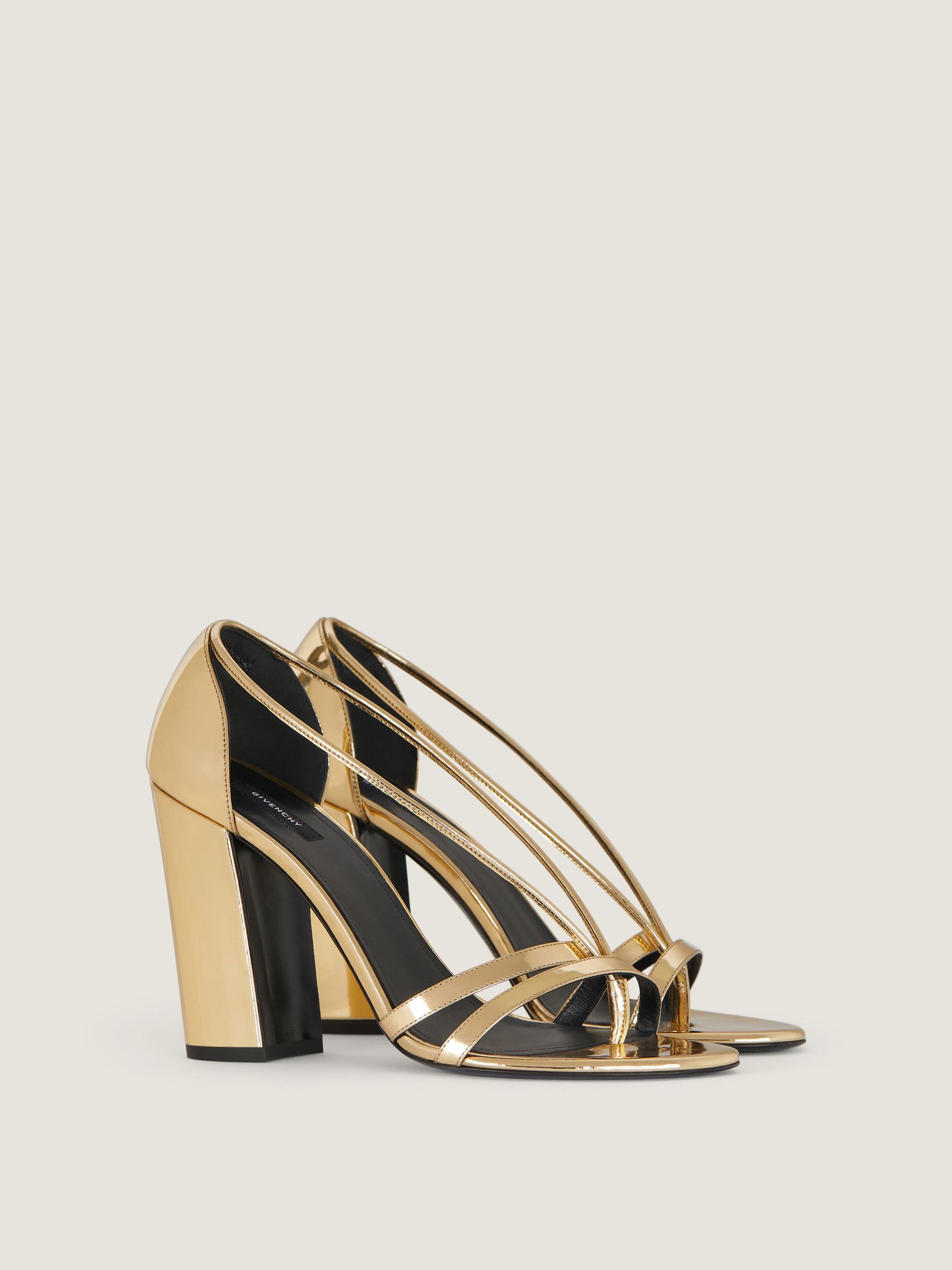 Block heeled sandals in mirror effect leather Product Image