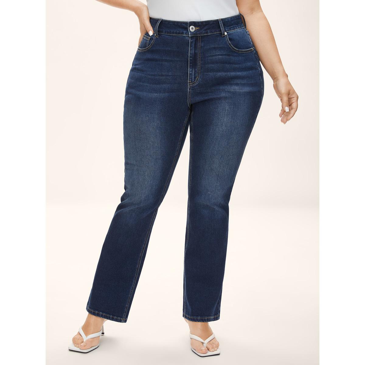 Plus Size Booty-Lifting Bootcut No-Gap Waist Jeans Women Midblue Medium stretch Slanted pocket Jeans BloomChic 14/1X Product Image