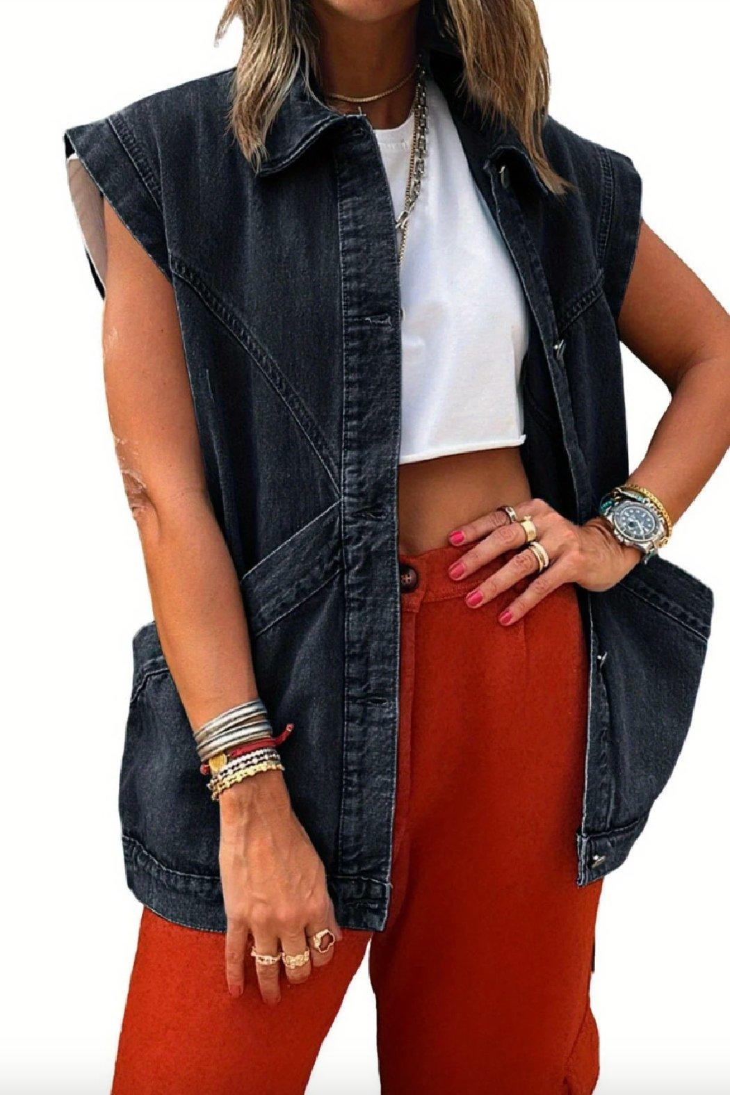Oversized Sleeve Denim Vest Product Image