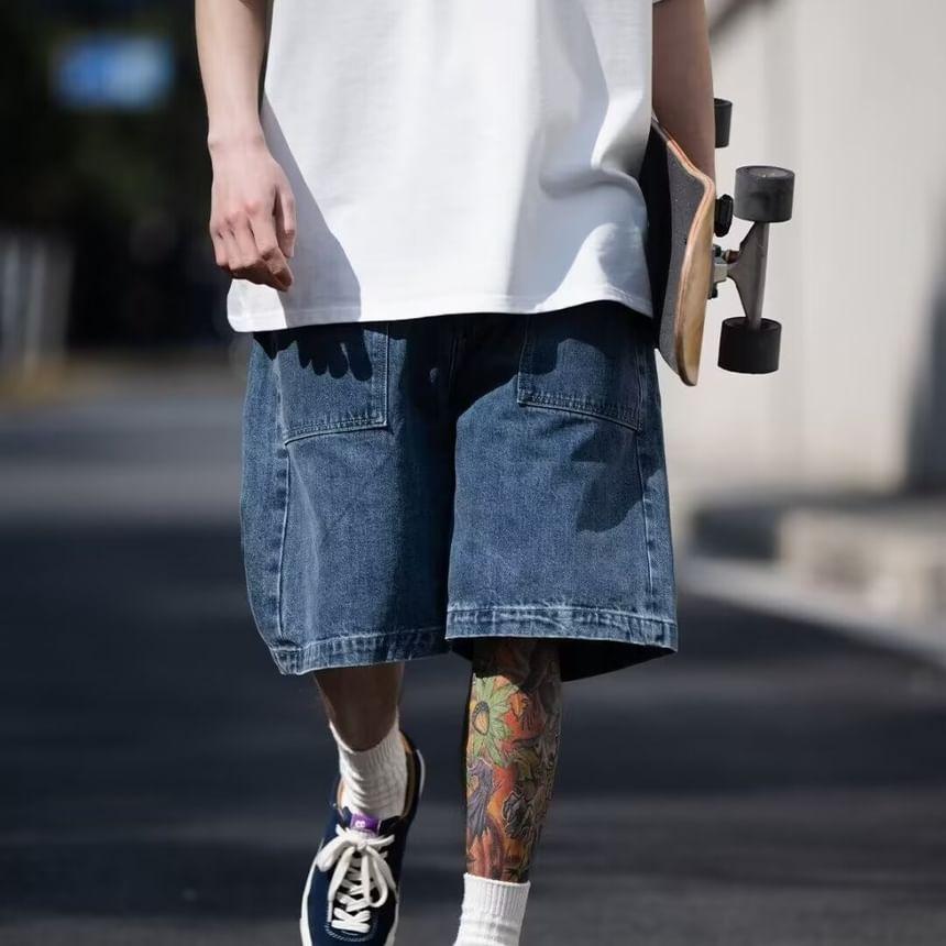 High Waist Wide Leg Denim Shorts Product Image