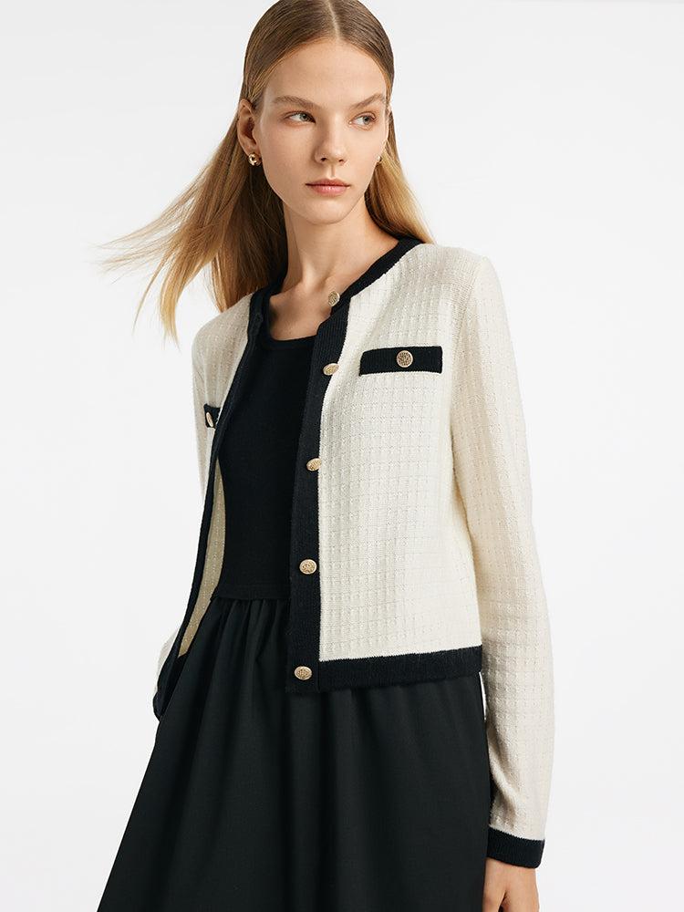 Contrast Trim Cardigan And Vest Dress Two-Piece Set Product Image