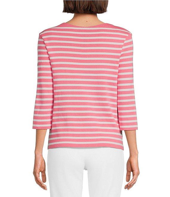 Lilly Pulitzer x Saint James Voissey Contrast Stripe Round Neck 3/4 Sleeve Fine Gauge Knit Sweater Product Image