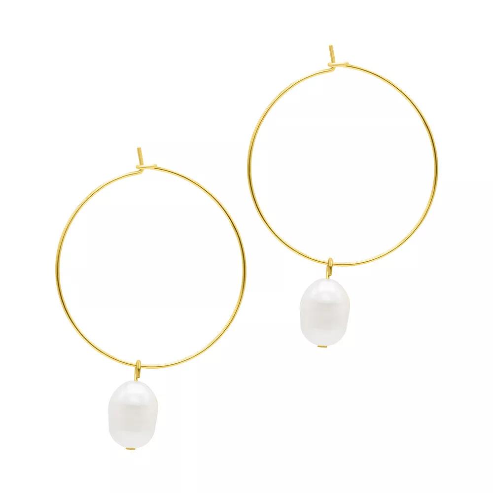 Adornia Gold Tone Freshwater Cultured Pearl Wire Hoop Earrings, Women's Product Image