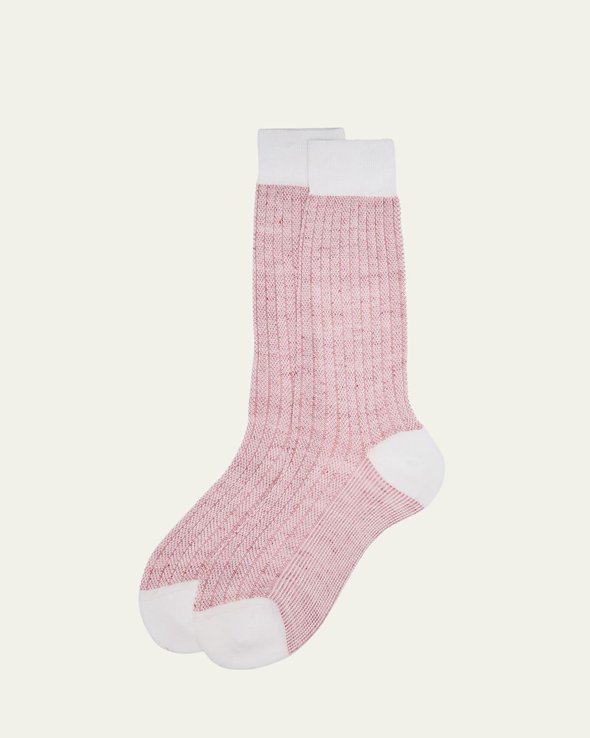 Men's Cotton and Linen Birdseye Rib Crew Socks Product Image