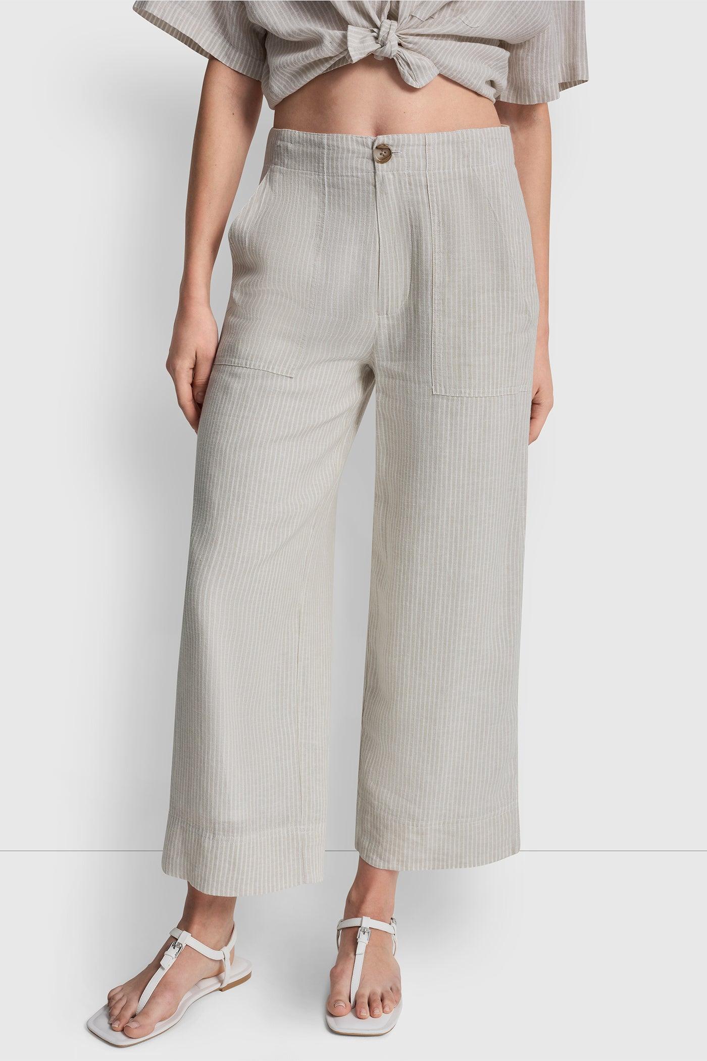 CROPPED WIDE LEG LINEN-BLEND PANTS Product Image