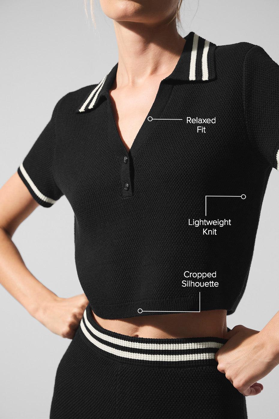 Tennis Club Sweater Knit Cropped Polo - Black/Ivory Product Image