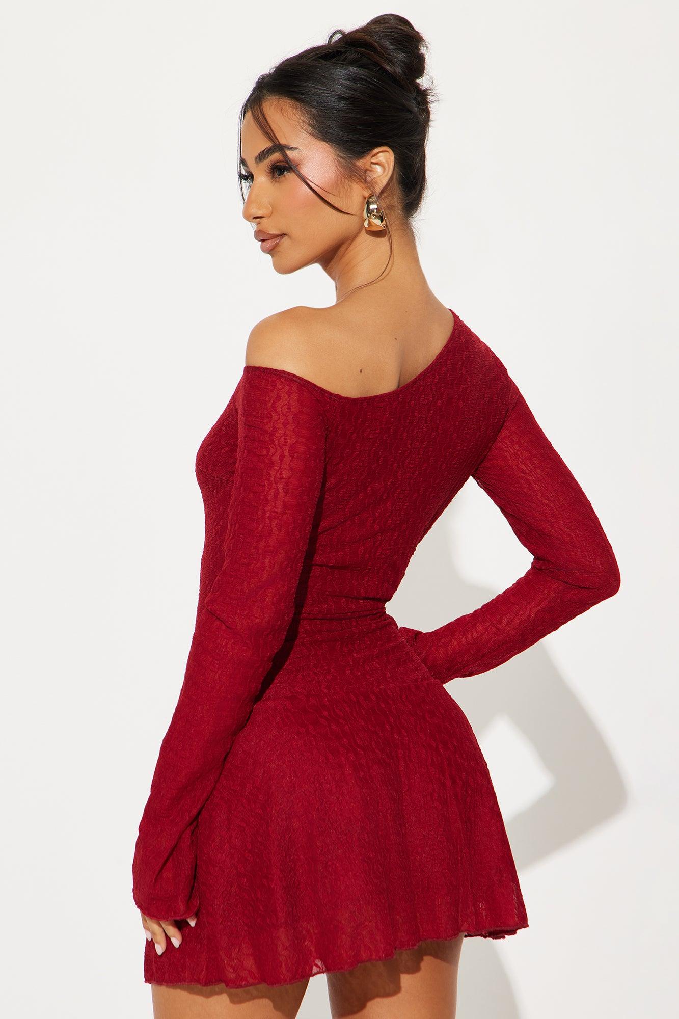 Just For The Night Lace Micro Mini Dress - Burgundy Product Image