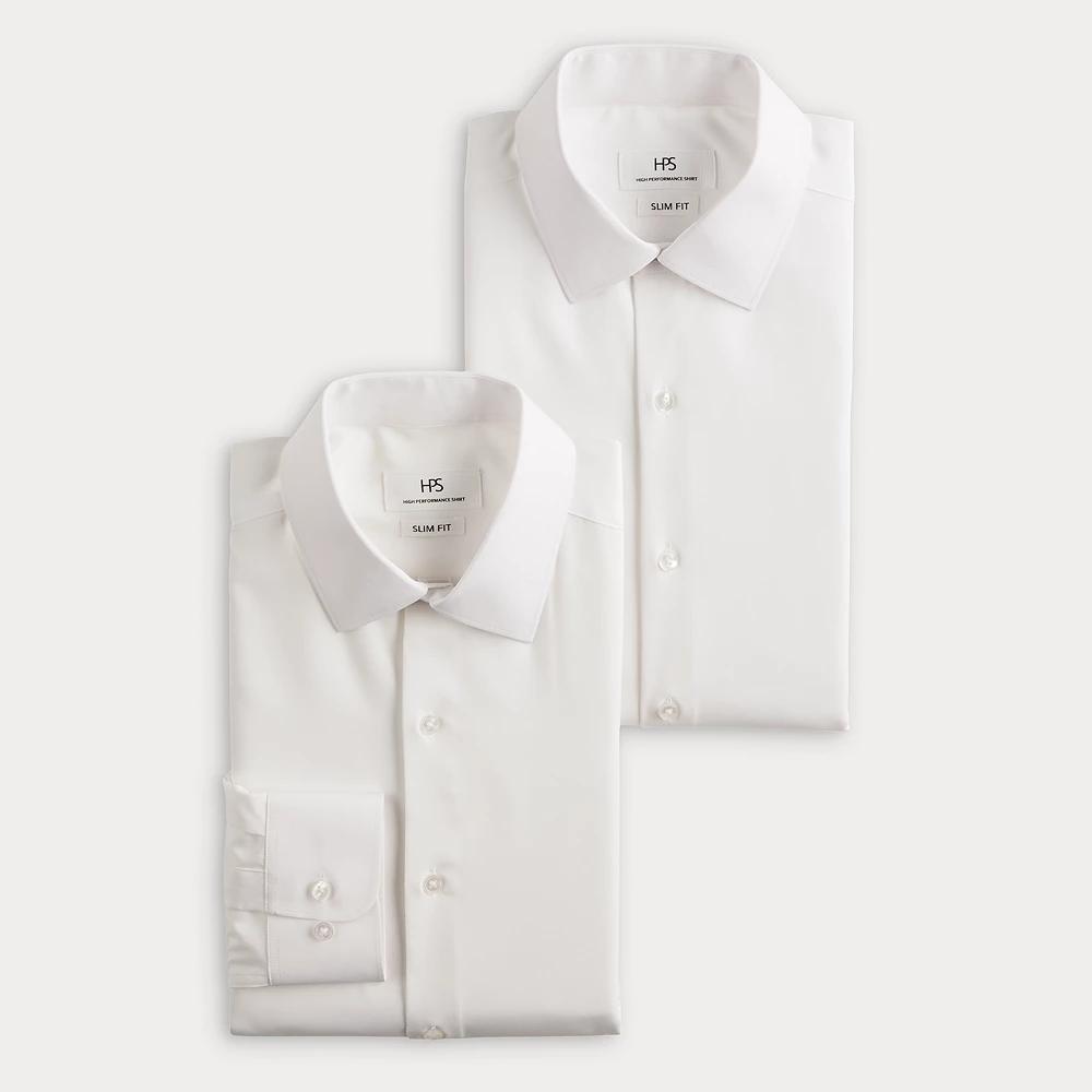 Men's 2-Pack Slim-Fit Performance Dress Shirts, Size: Large-34/35, White And White Product Image