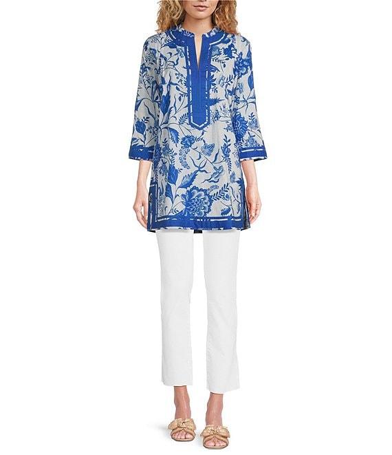 Ro's Garden Tokyo Printed Mandarin Collar 3/4 Sleeve Tunic Product Image