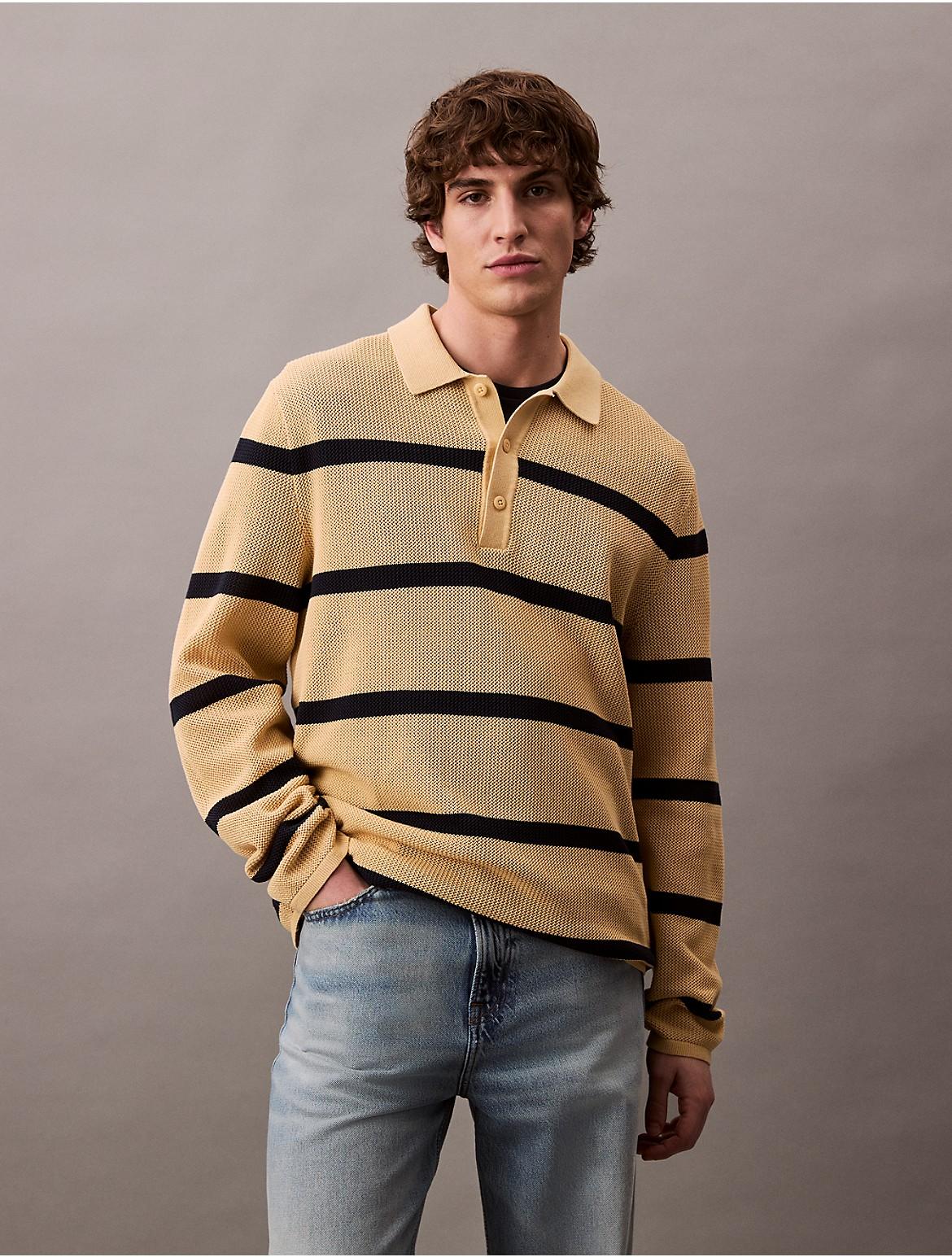 Calvin Klein Mens Striped Polo Sweater - Yellow Product Image