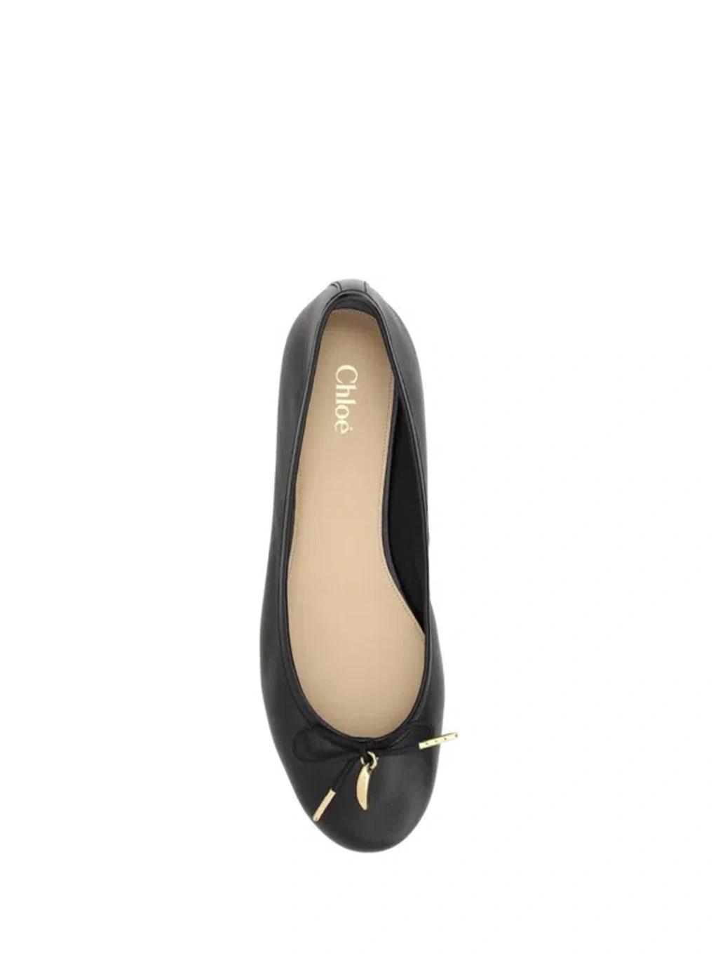 CHLOÉ Bow Detail Round Toe Flat Sole Ballerina Shoes In Black Product Image