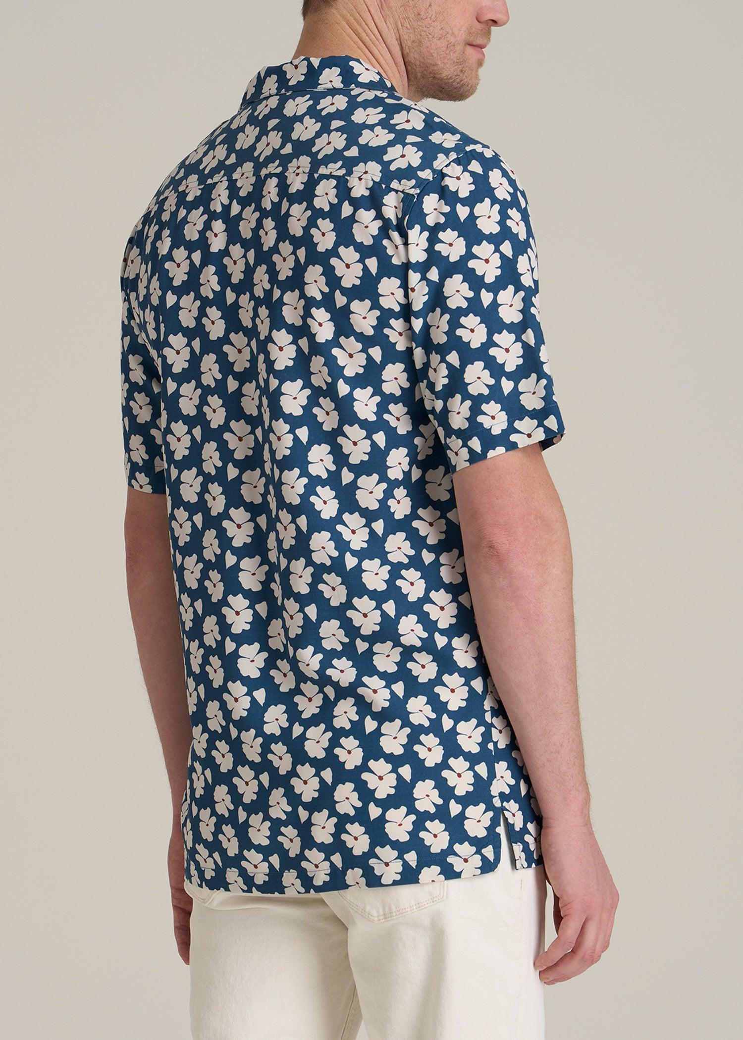 Short Sleeve Resort Shirt for Tall Men in Bright Blue Floral Male Product Image