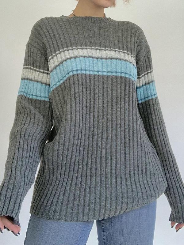 Stripe Contrast Color Print Sweater Product Image