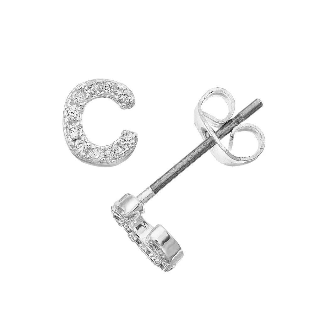 City Luxe Silver Tone Cubic Zirconia Pave Initial Stud Earrings, Women's, Silver Tone L Product Image
