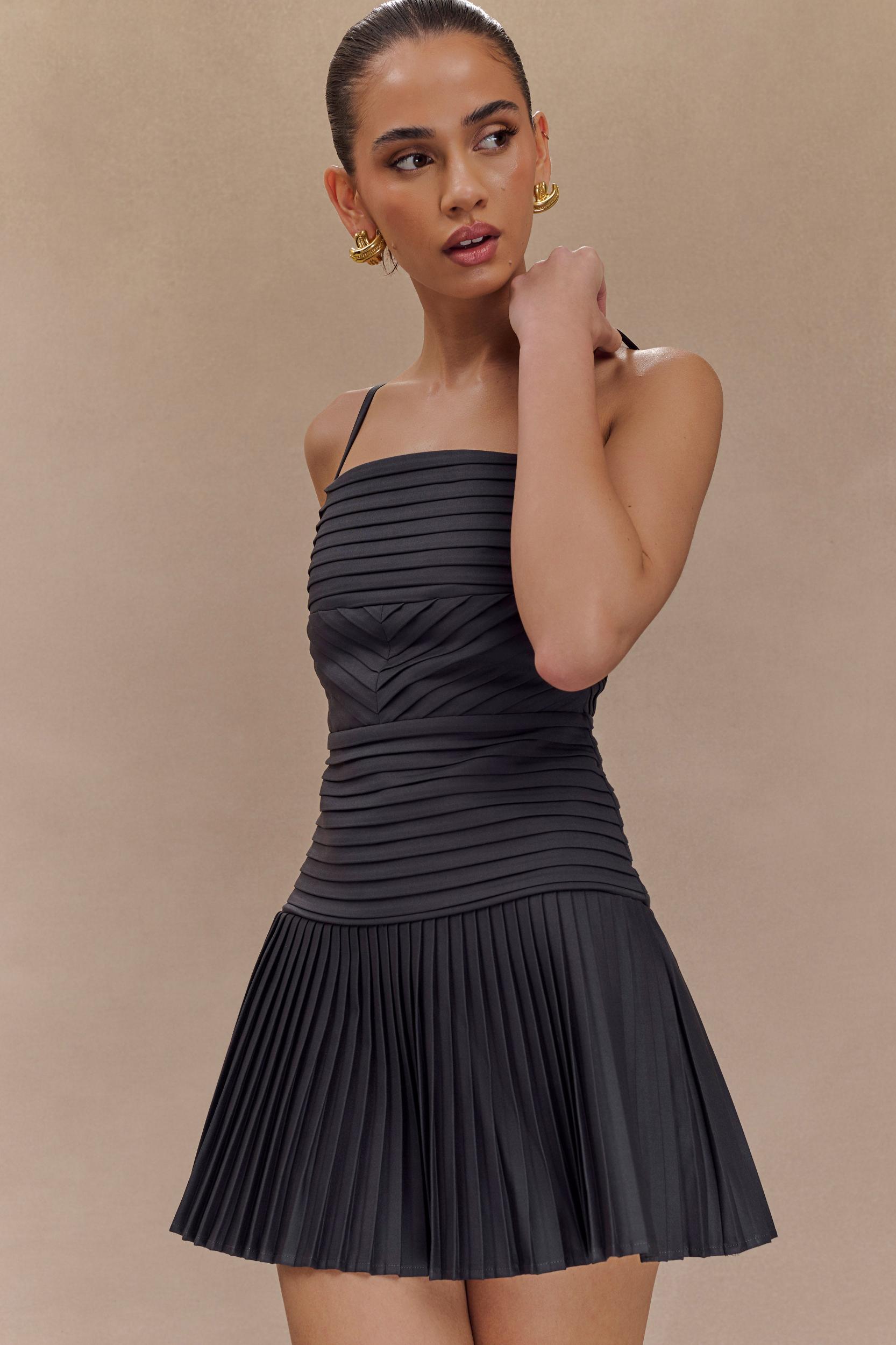 Rylee Multi Pleat Mini Dress - Charcoal Product Image