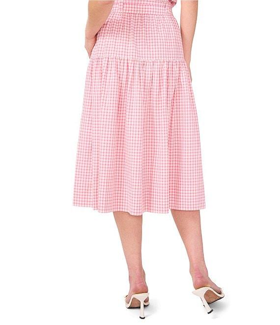 CeCe Gingham A-Line Tiered Belted Midi Skirt Product Image