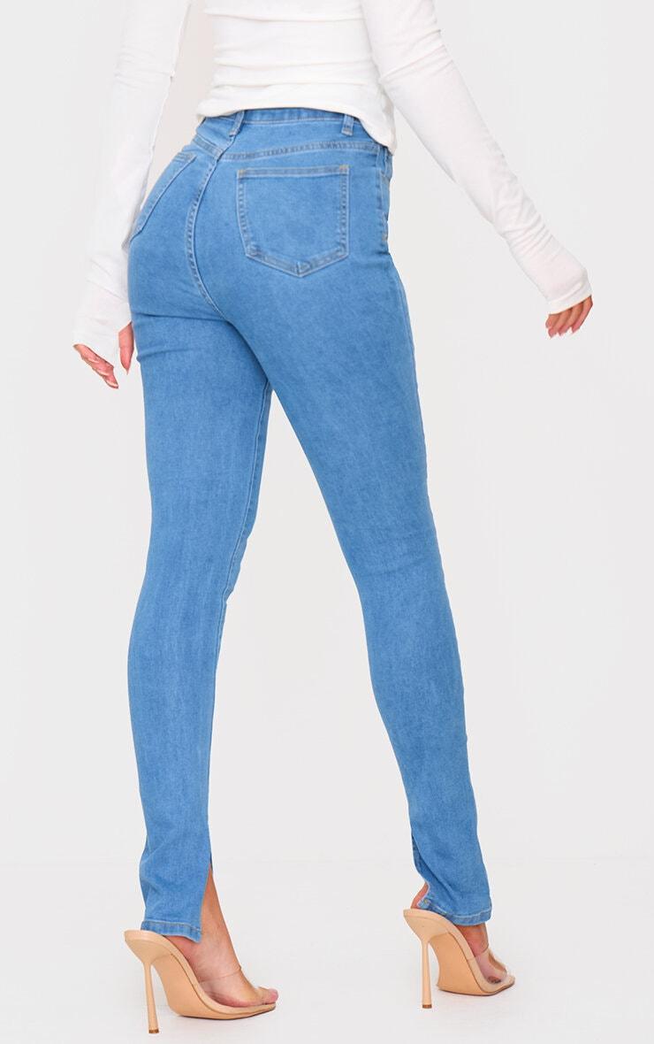 Light Blue Wash Side Split Hem Skinny Jeans Product Image