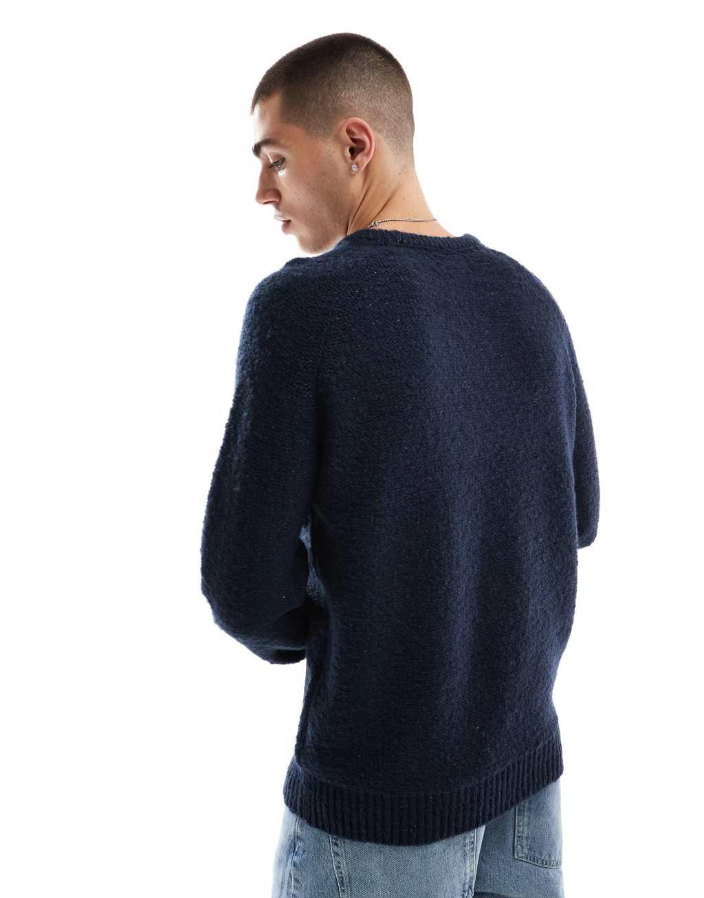 Threadbare chunky knit sweater in navy Product Image