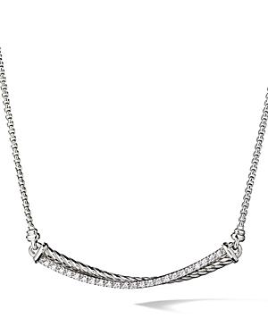 Womens Crossover Bar Necklace in Sterling Silver with Diamonds Product Image