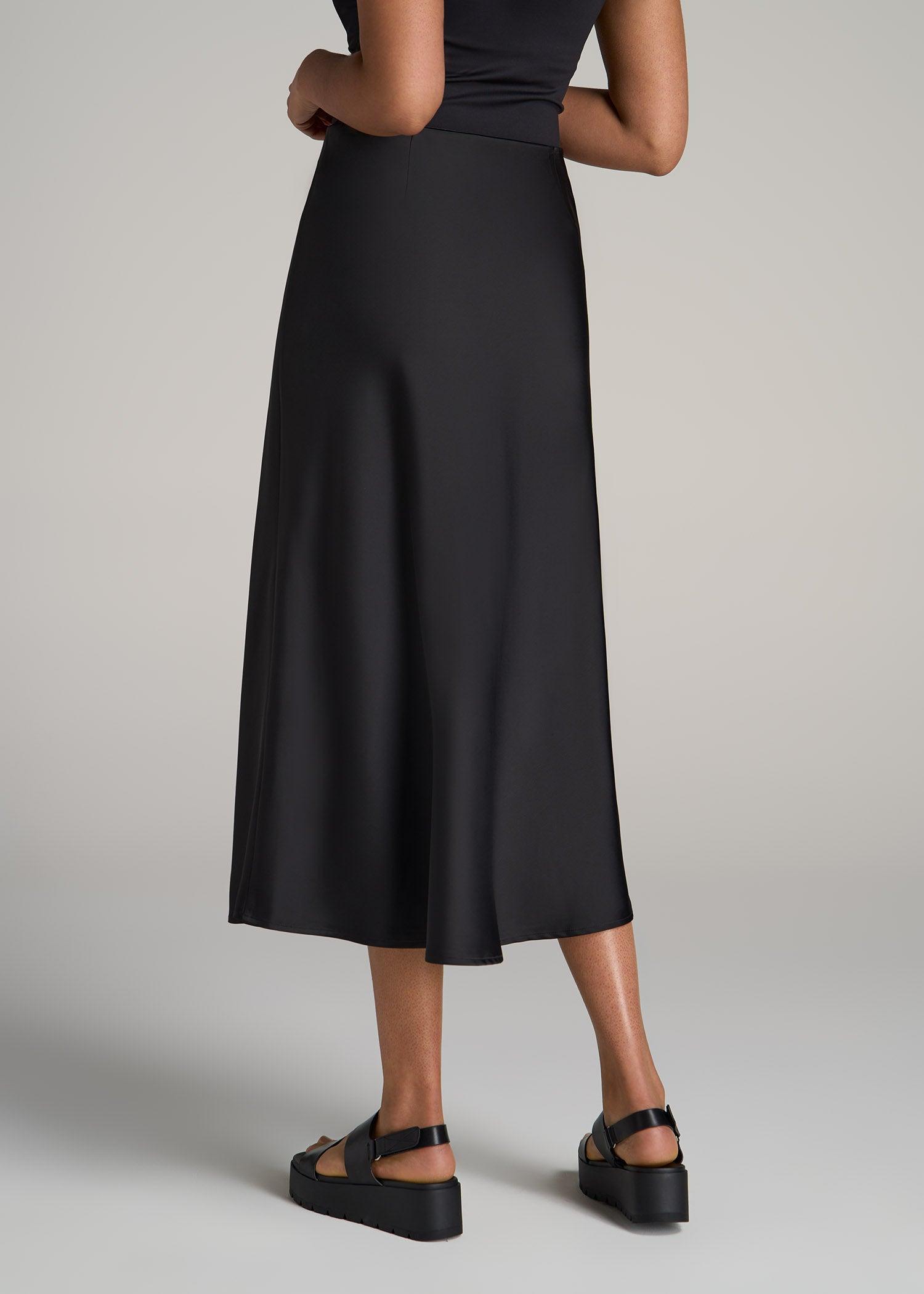 Pull-On Satin Midi Skirt for Tall Women in Black Female Product Image