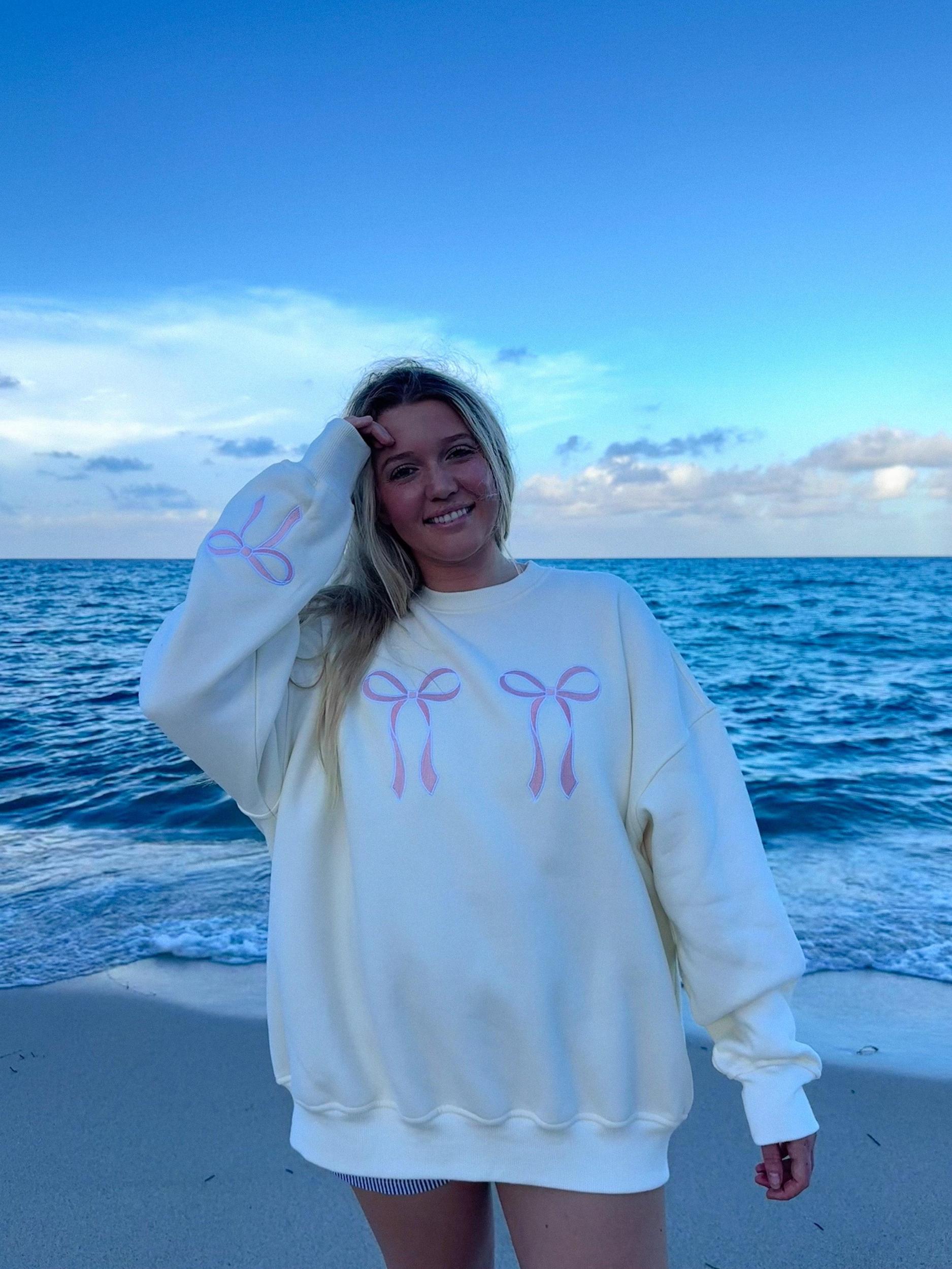 Pink Embroider Bow Sweatshirt Product Image