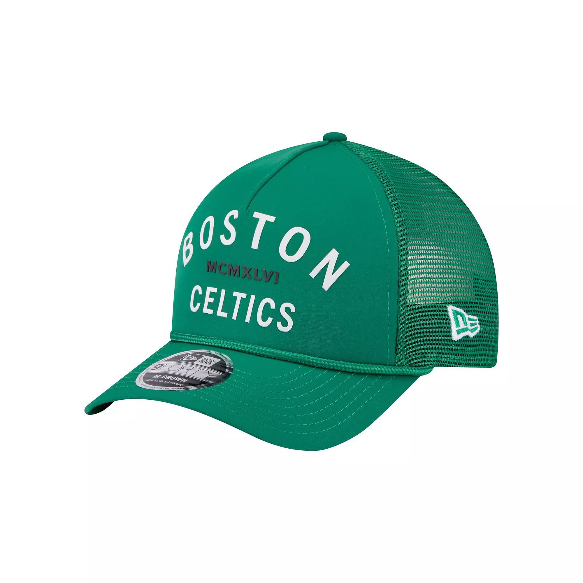 Men's New Era Kelly Green Boston Celtics Minimalist A-Frame 9FORTY Trucker Hat Product Image