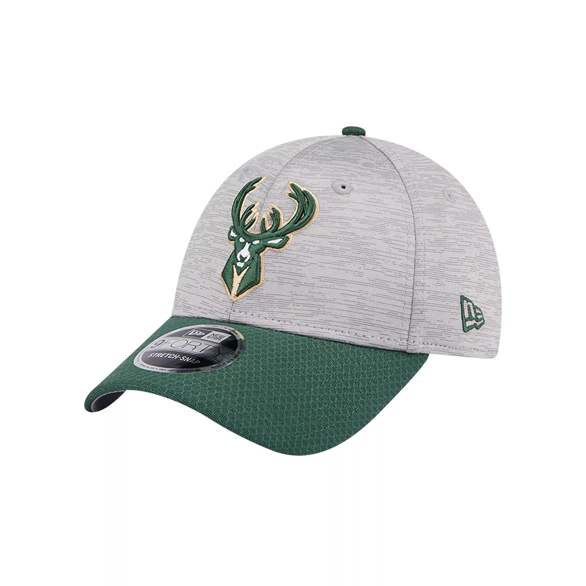Men's New Era Heather Gray/Hunter Green Milwaukee Bucks Active Digi-Tech Two-Tone 9FORTY Adjustable Hat, Grey Product Image