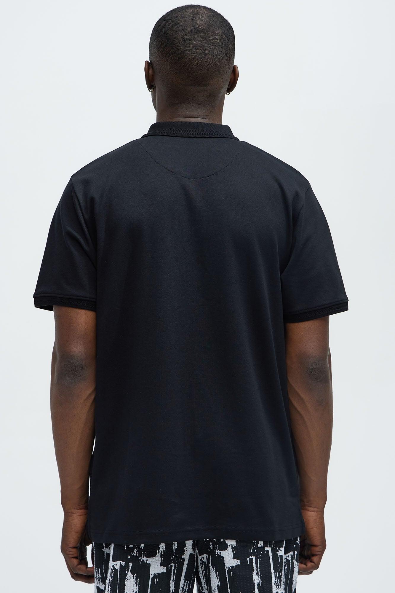 Diamond Textured Zip Polo - Black Product Image