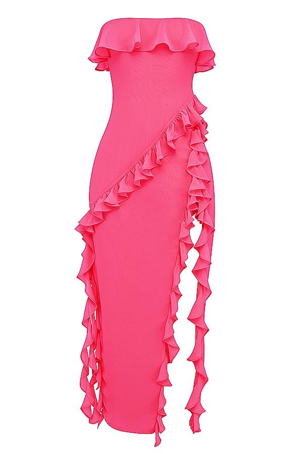 Sarina  fuchsia ruffle maxi dress - sale Product Image