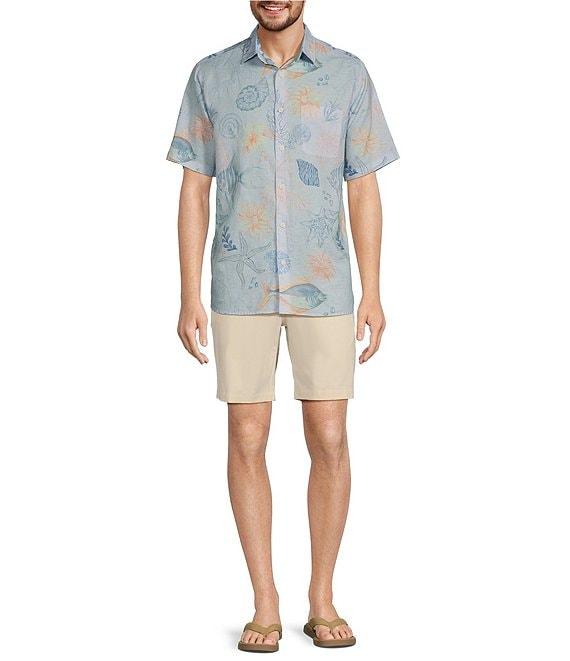Caribbean Starfish Print Linen Short Sleeve Woven Shirt Product Image