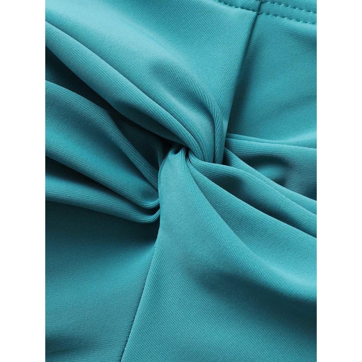 Plus Size Crossover Patchwork Heart Neckline Swim Dress Women's Swimwear Teal Beach Bodycon Heart neckline High stretch Curve Swim Dresses BloomChic 26/4X Product Image