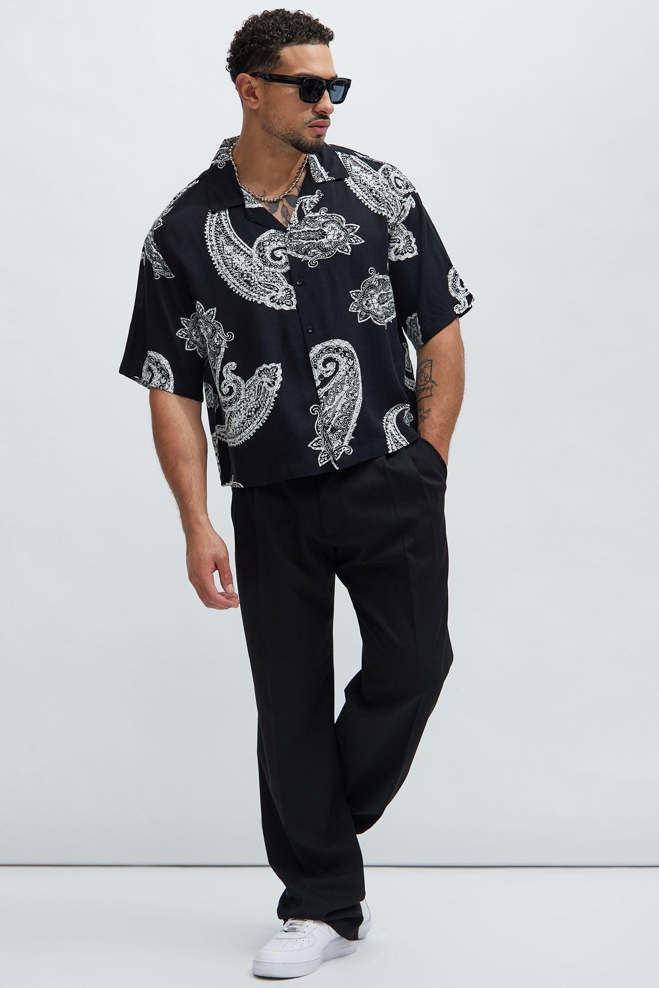 Enlarged Paisley Cropped Shirt - Black/White Product Image