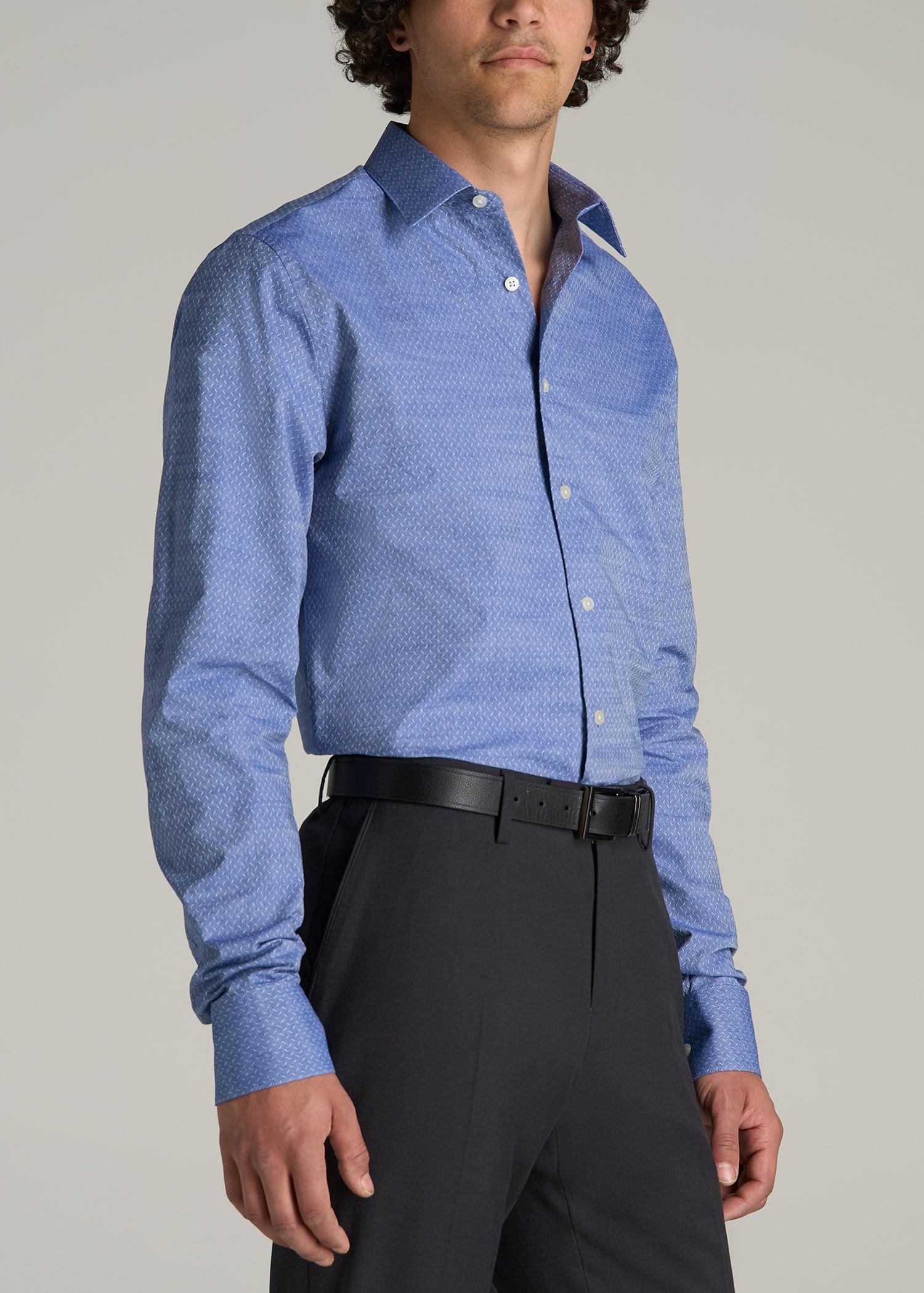 Premium Dress Shirt for Tall Men in Medium Blue Diagonal Male Product Image