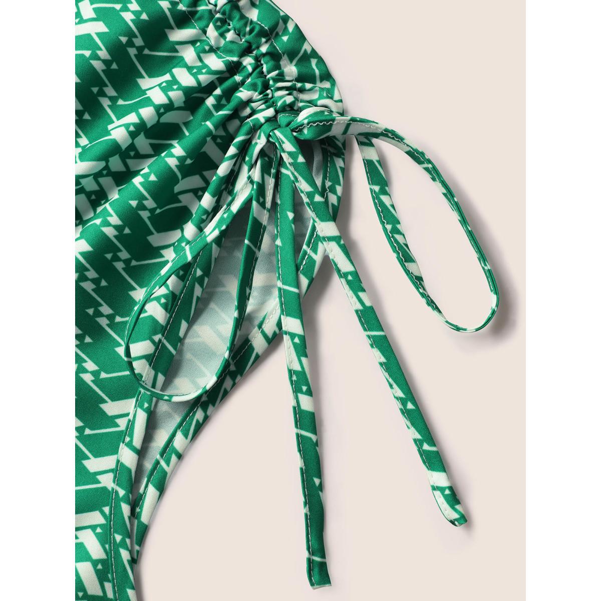 Plus Size Geometric Drawstring Cap Sleeve Midi Dress Malachitegreen Women At the Office Belted V-neck Cap Sleeve Curvy BloomChic 14-16/1X Product Image