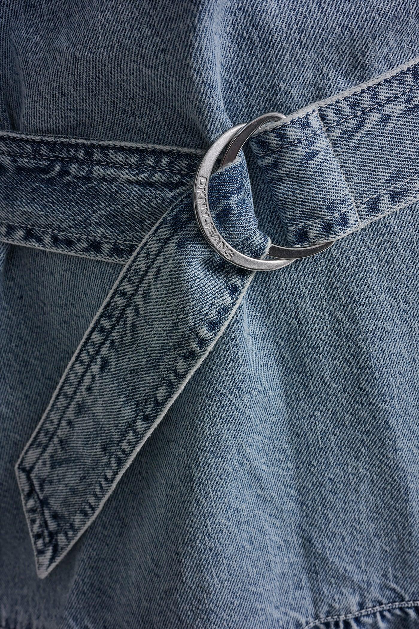 BELTED DENIM V-NECK DRESS Product Image