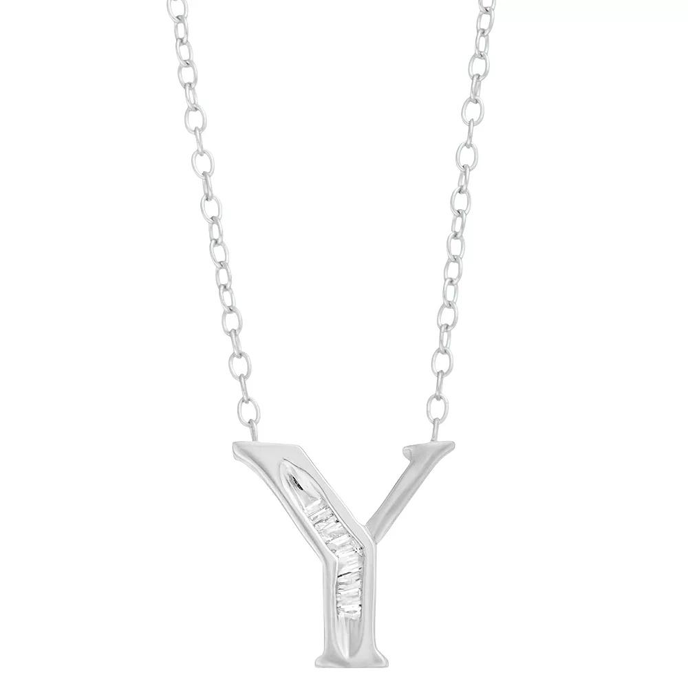 Sterling Silver Baguette Diamond Initial Pendant Necklace, Women's,  Product Image