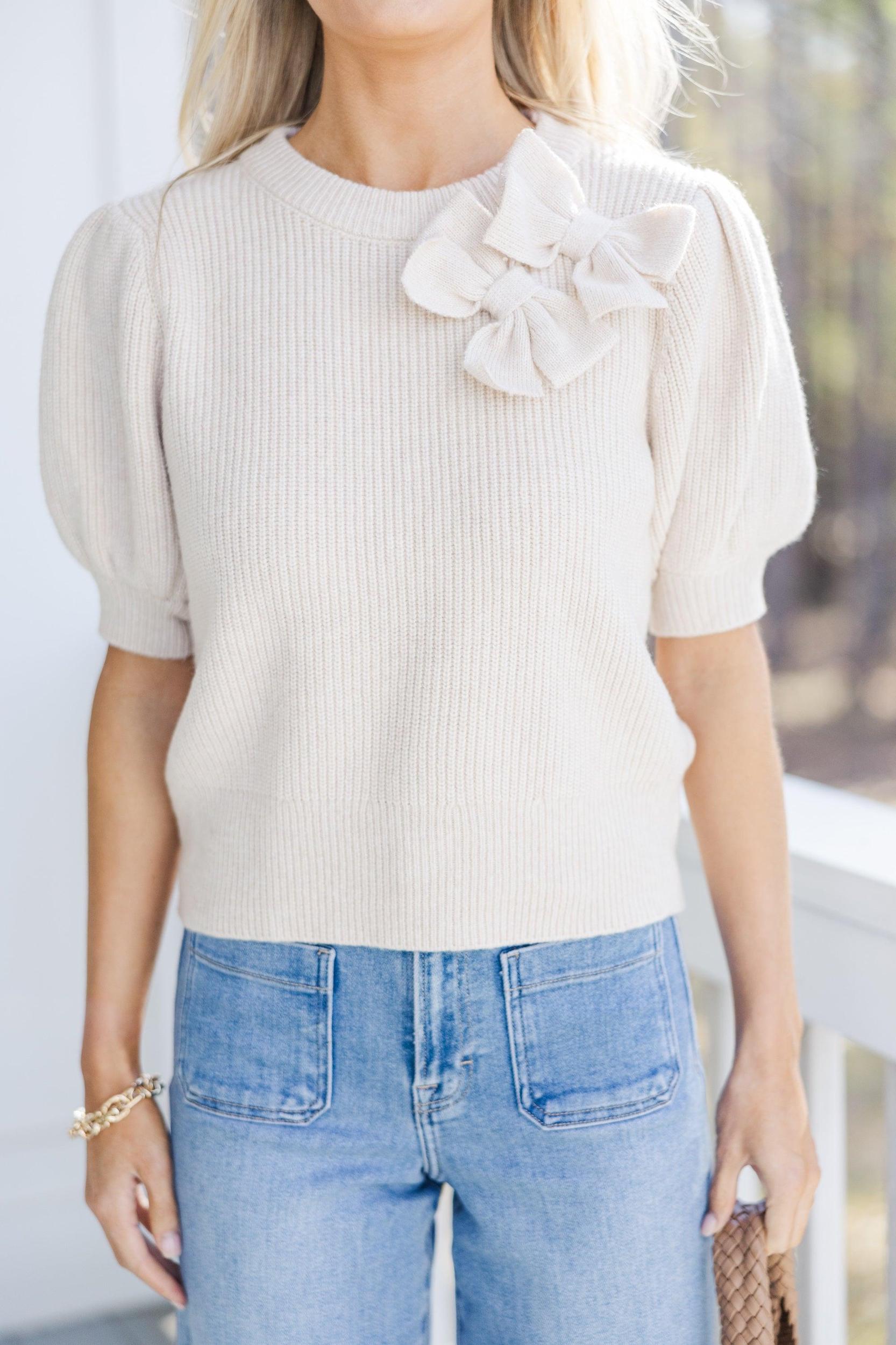 Clear Your Mind Cream Bow Sweater Female Product Image