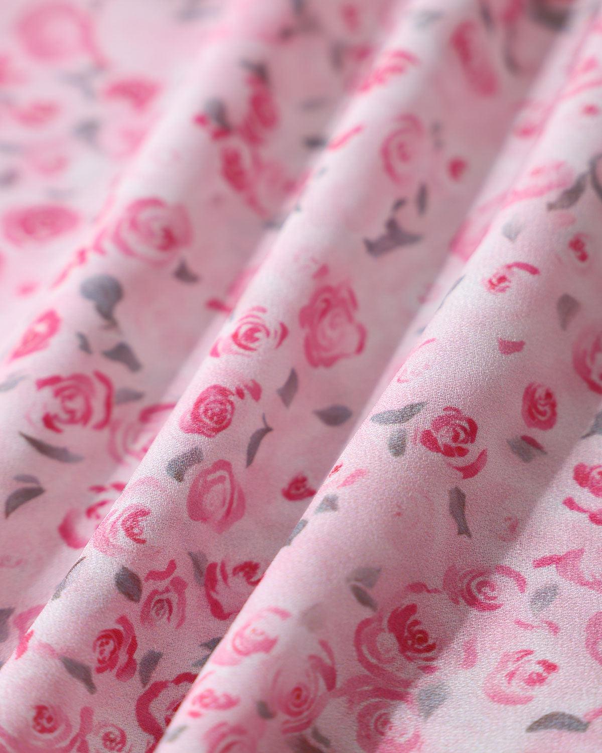 Pink Floral Round Neck Pleated Mini Dress Product Image