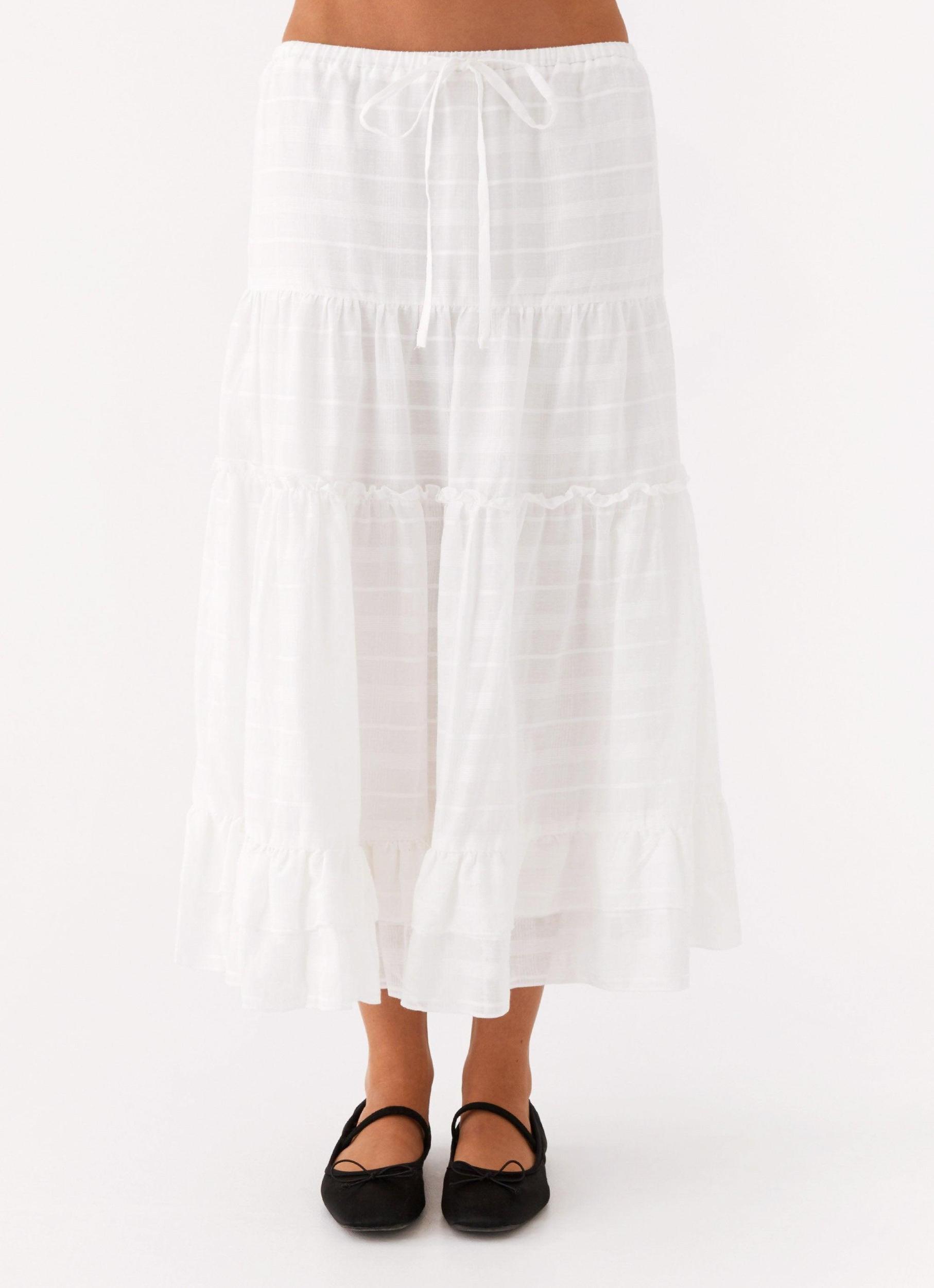 Beatrix Frill Midi Skirt - White Product Image