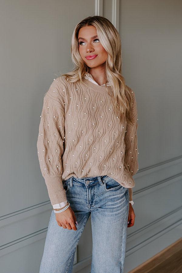 Chilly Wind Embellished Knit Sweater In Taupe Product Image