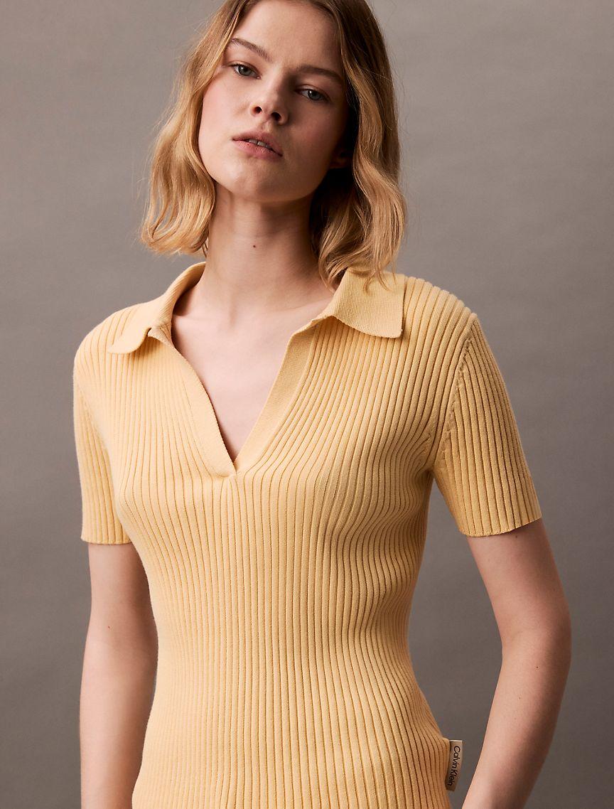 Smooth Cotton Rib Sweater Polo Shirt Product Image