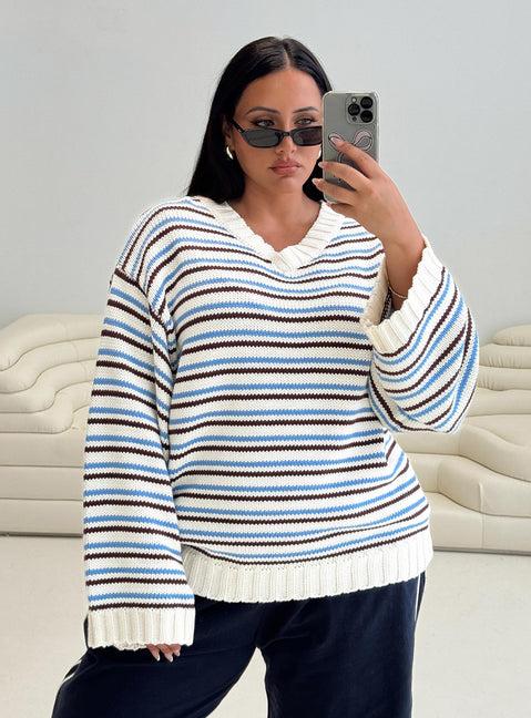 Karolyn Sweater Blue Stripe Curve Product Image