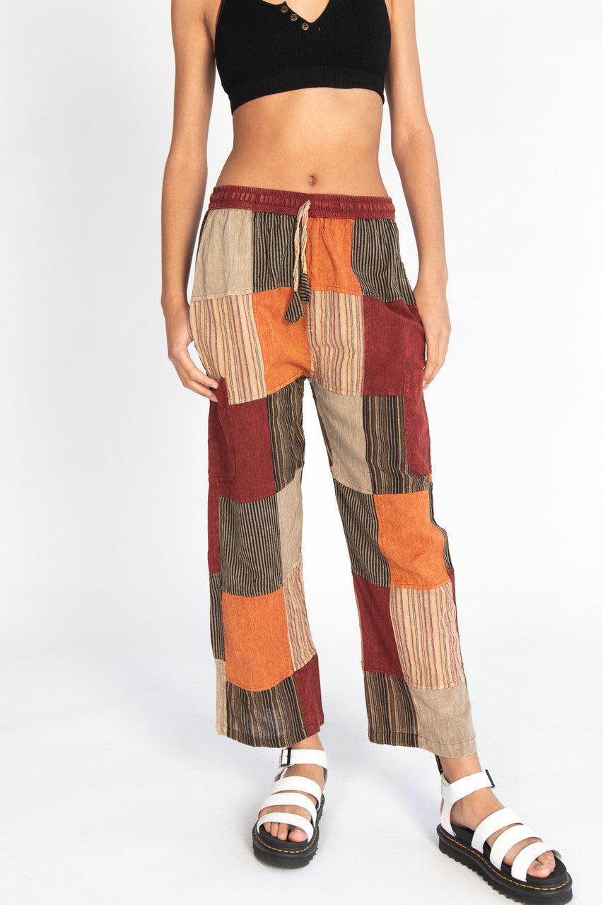 Rust Striped Patchwork Pants Product Image
